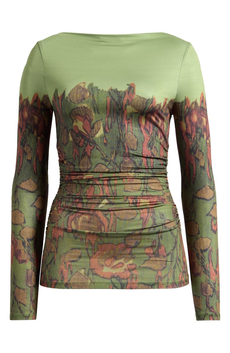 Topshop Print Ruched Top, Alternate, color, Medium Green