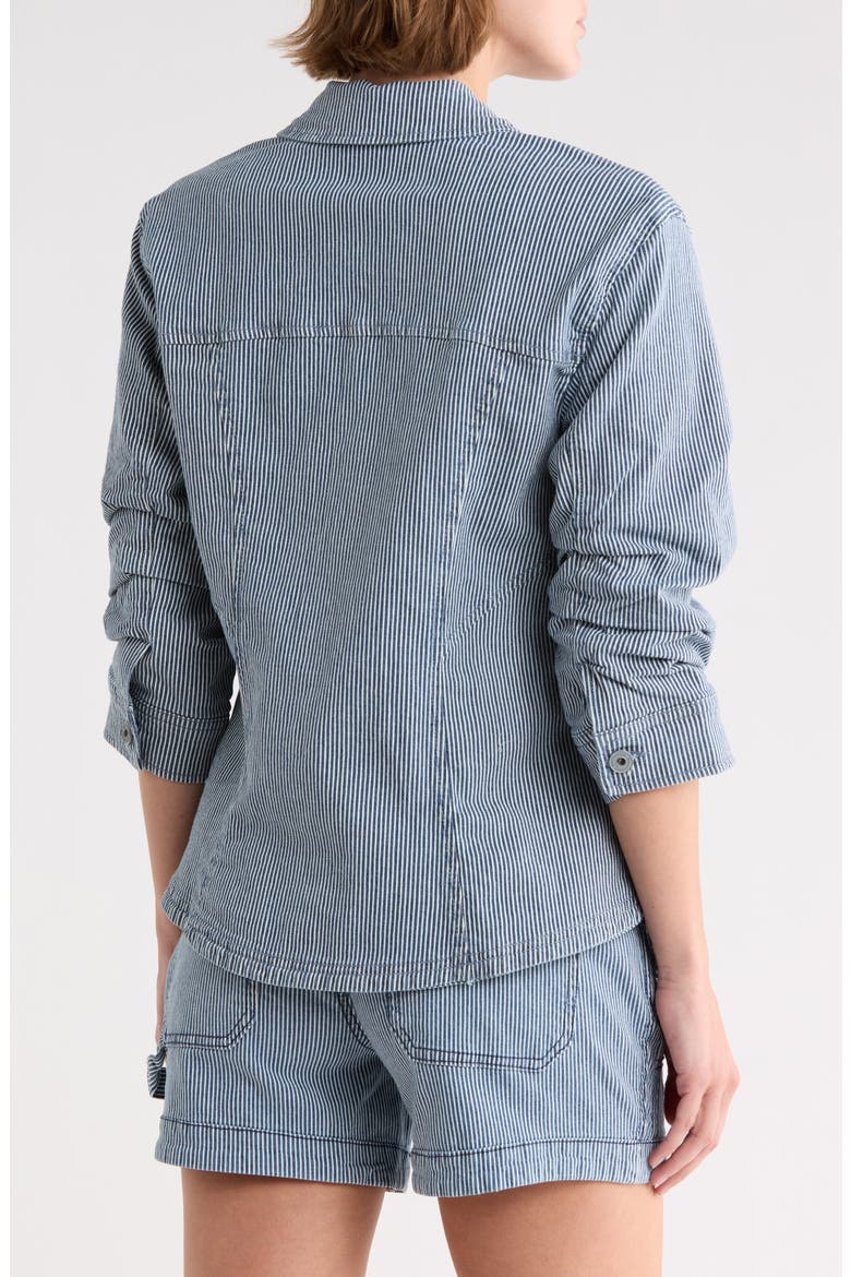Stripe Ruched Sleeve Shirt Jacket, Alternate, color, DARK RAILROAD STRIPE