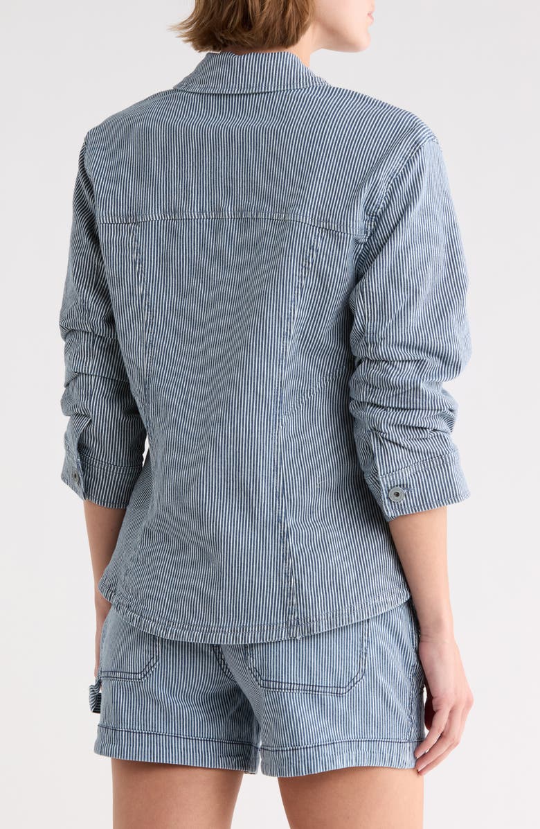 Democracy Stripe Ruched Sleeve Shirt Jacket, Alternate, color, Dark Railroad Stripe