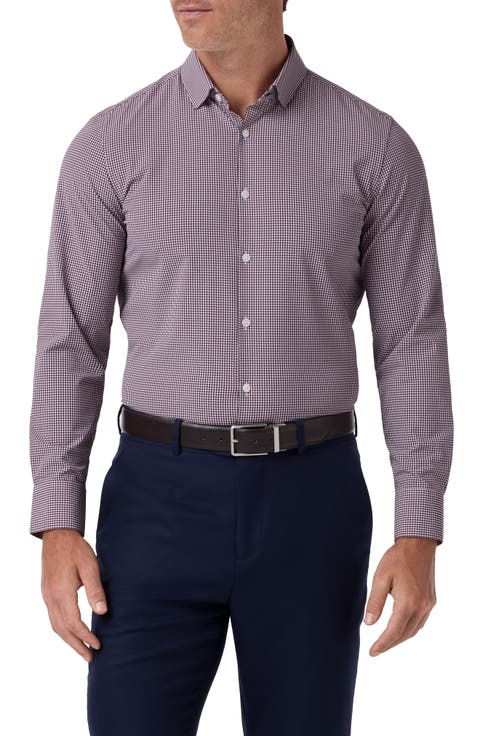Leeward Trim Fit Gingham Performance Button-Up Shirt