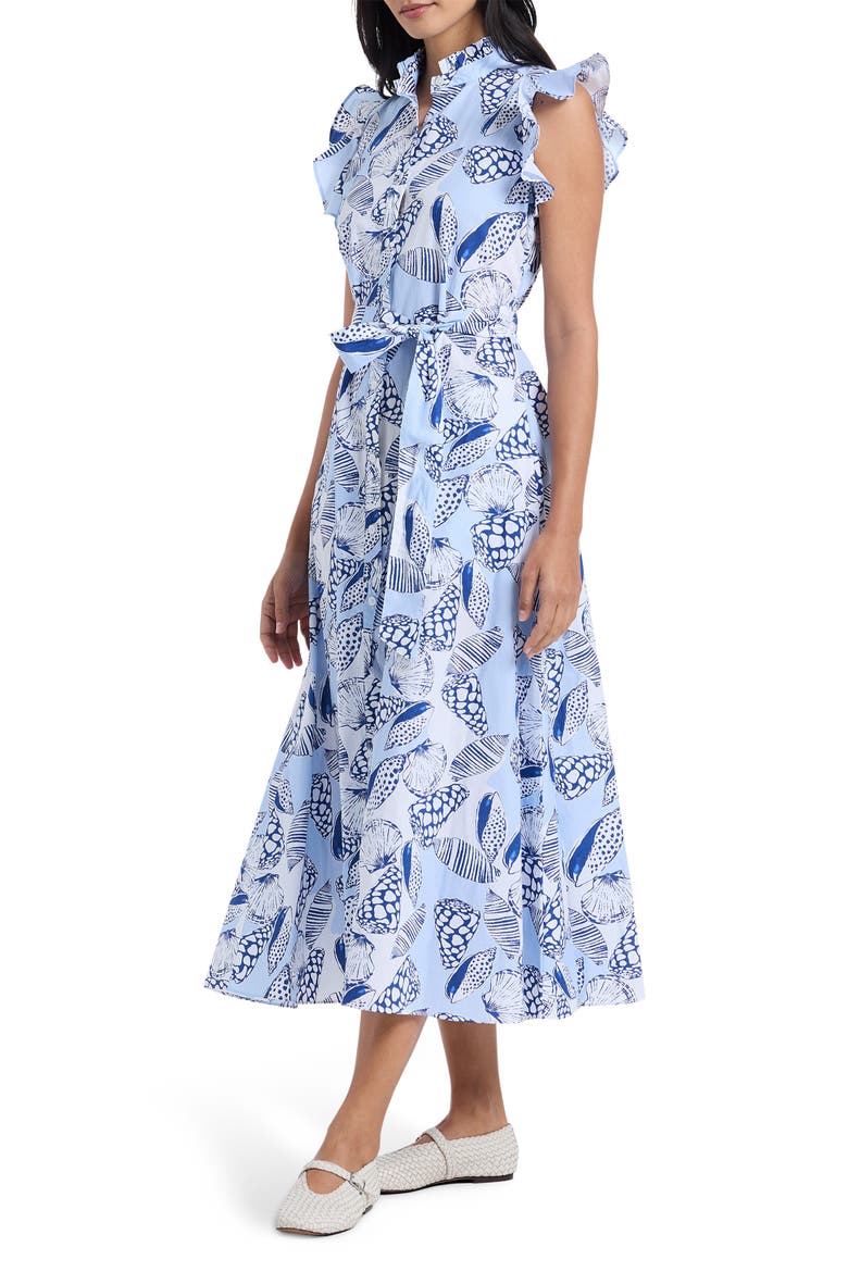 Sadie Shell Print Cap Sleeve Cotton Shirtdress, Alternate, color, BLUE