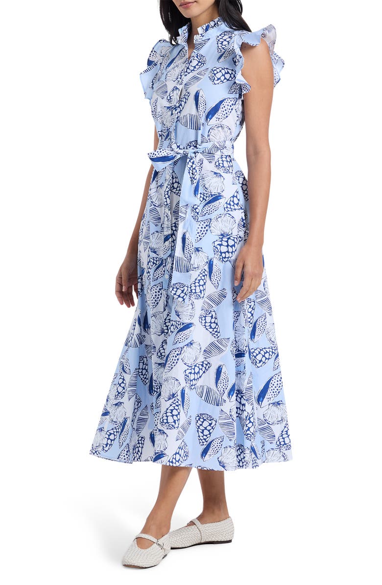 Robert Graham Sadie Shell Print Cap Sleeve Cotton Shirtdress, Alternate, color, Blue