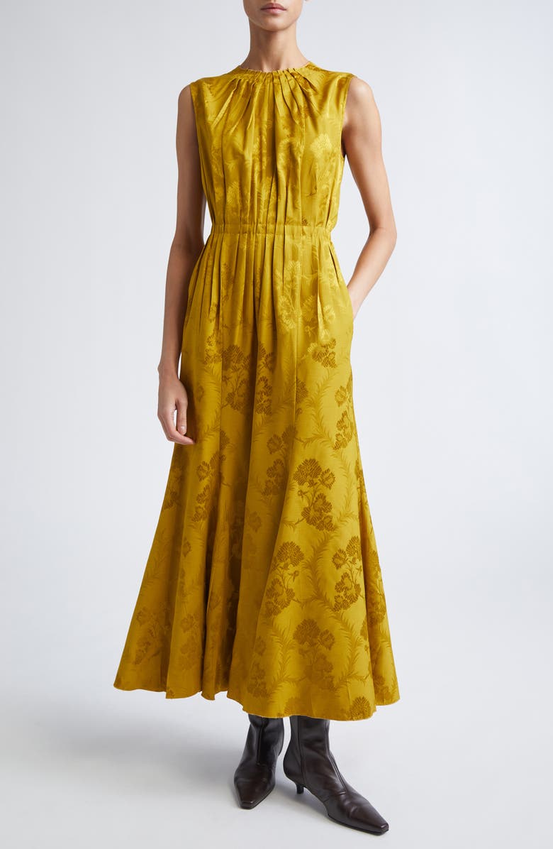 Etro Leafy Jacquard Sleeveless Midi Dress, Main, color, Senape