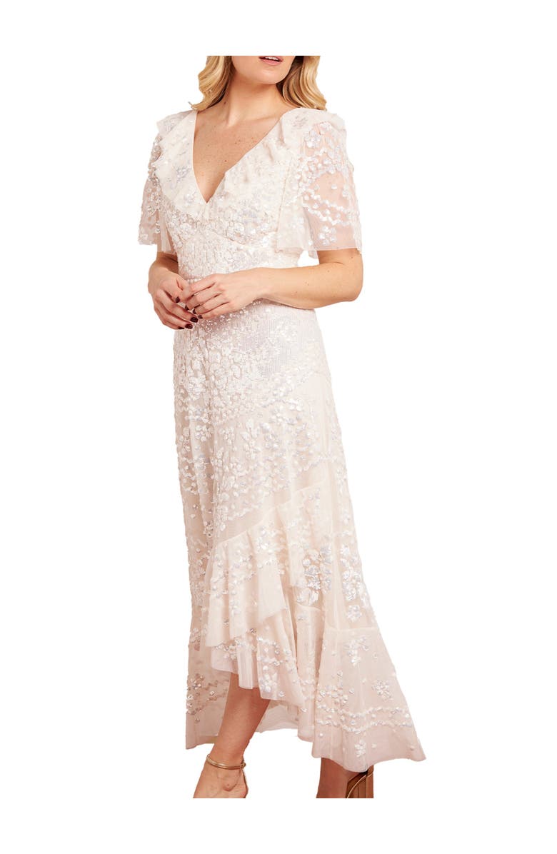 Needle & Thread Anais Sequin Frill Ankle Gown, Main, color, Cream