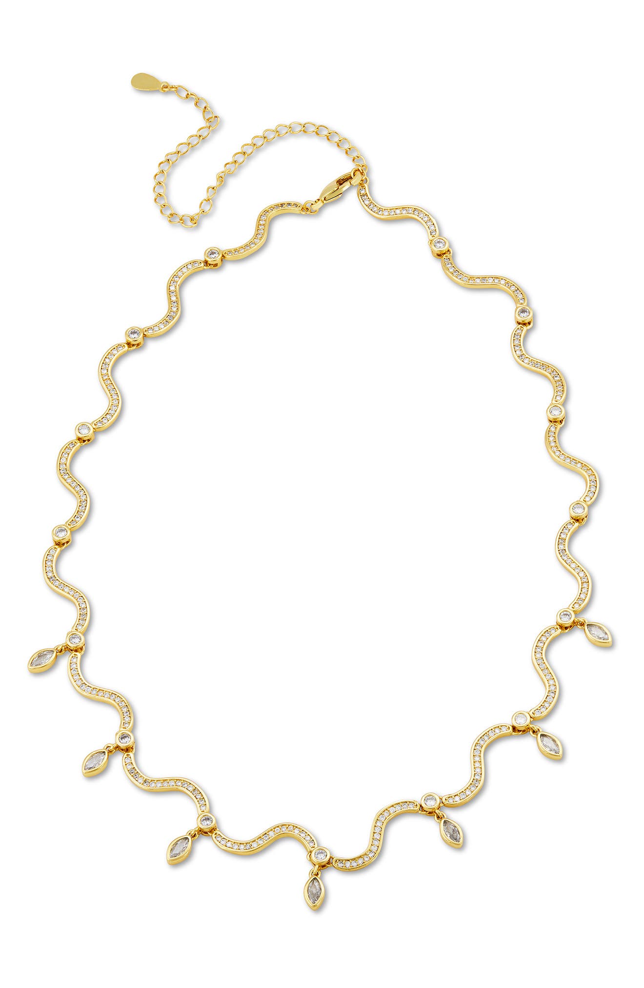 SAVVY CIE JEWELS Wavy 18k Gold Plated Cubic Zirconia Fringe Necklace