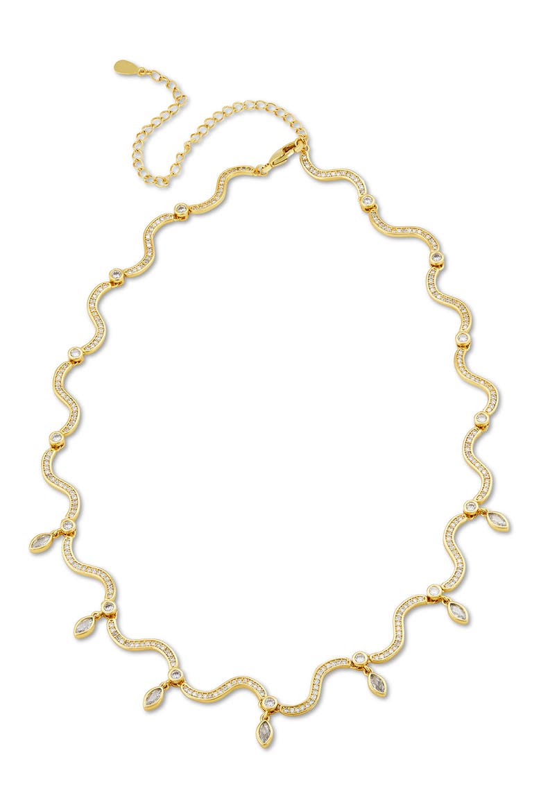 Wavy 18k Gold Plated Cubic Zirconia Fringe Necklace, Main, color, YELLOW GOLD