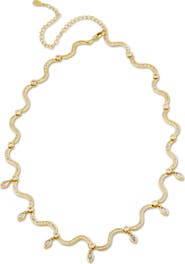 SAVVY CIE JEWELS Wavy 18k Gold Plated Cubic Zirconia Fringe Necklace