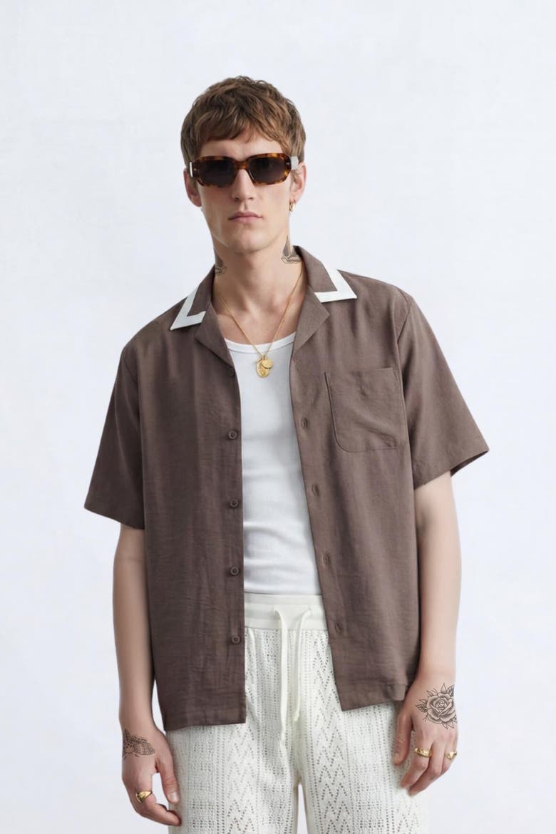 Huxley Revere Cotton Shirt, Main, color, Brown