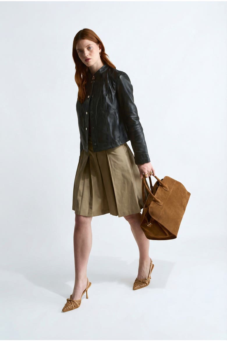 Amelia Leather Jacket, Alternate, color, Black