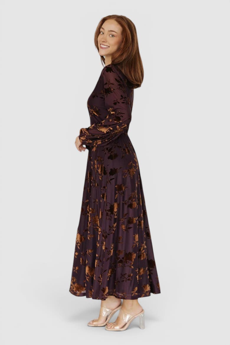 Thora Velvet Dress, Alternate, color, Deep Plum + Bronze