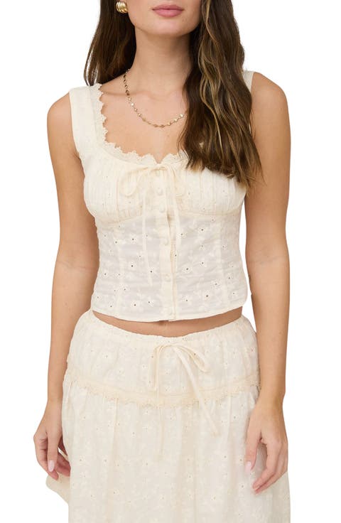 Embroidered Eyelet Cotton Crop Tank