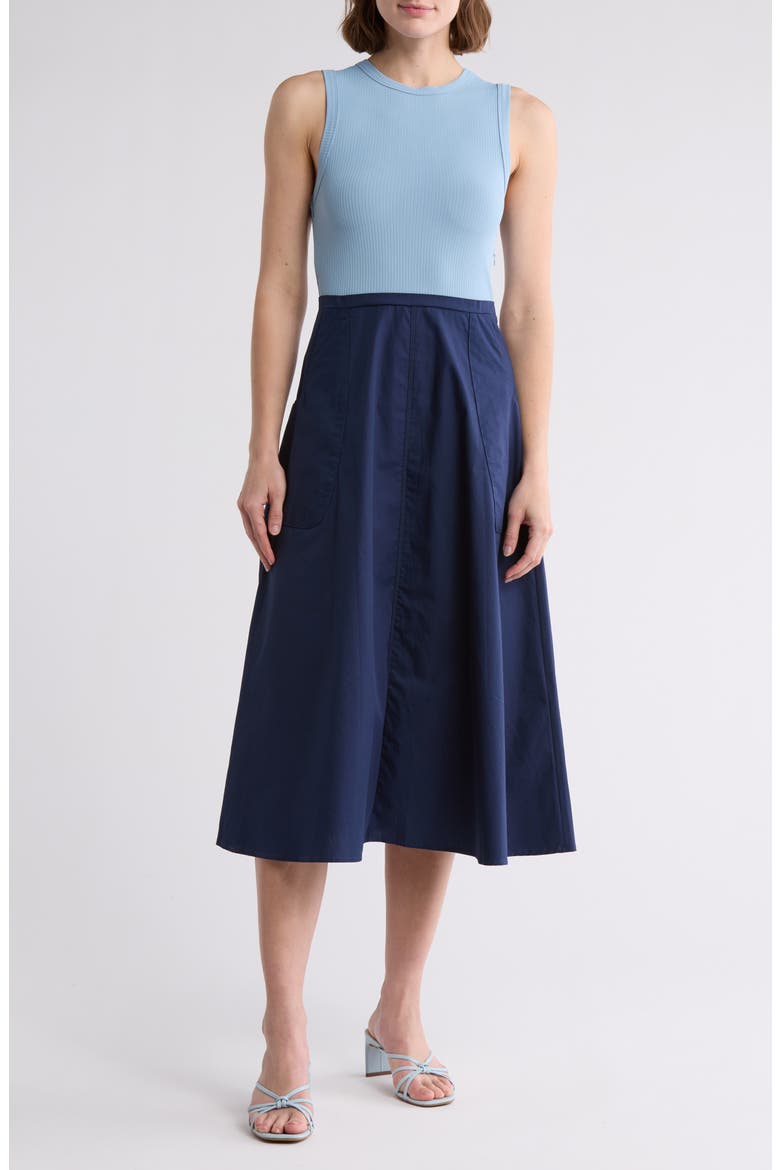 Kia Sleeveless Mixed Media Dress, Main, color, LIGHT BLUE