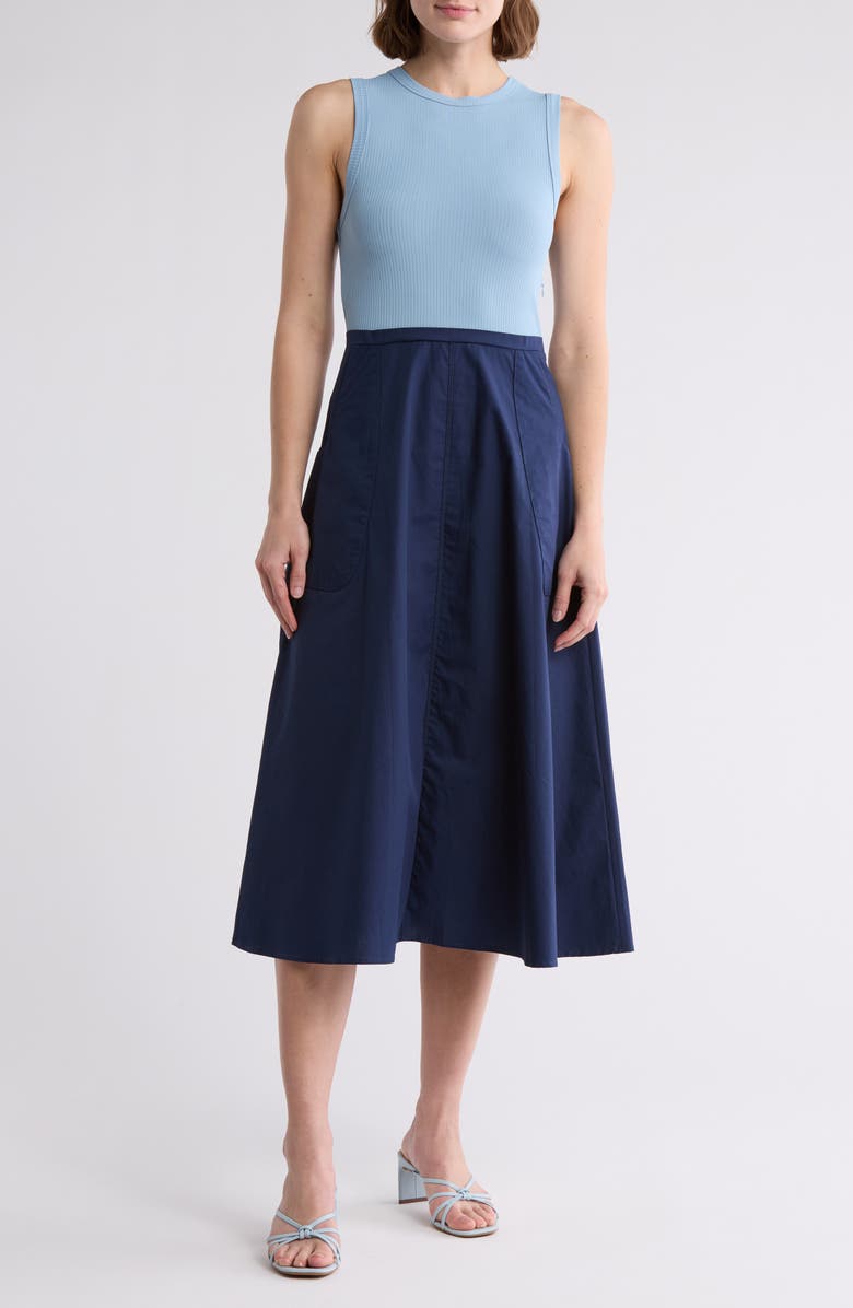 AREA STARS Kia Sleeveless Mixed Media Dress, Main, color, Light Blue