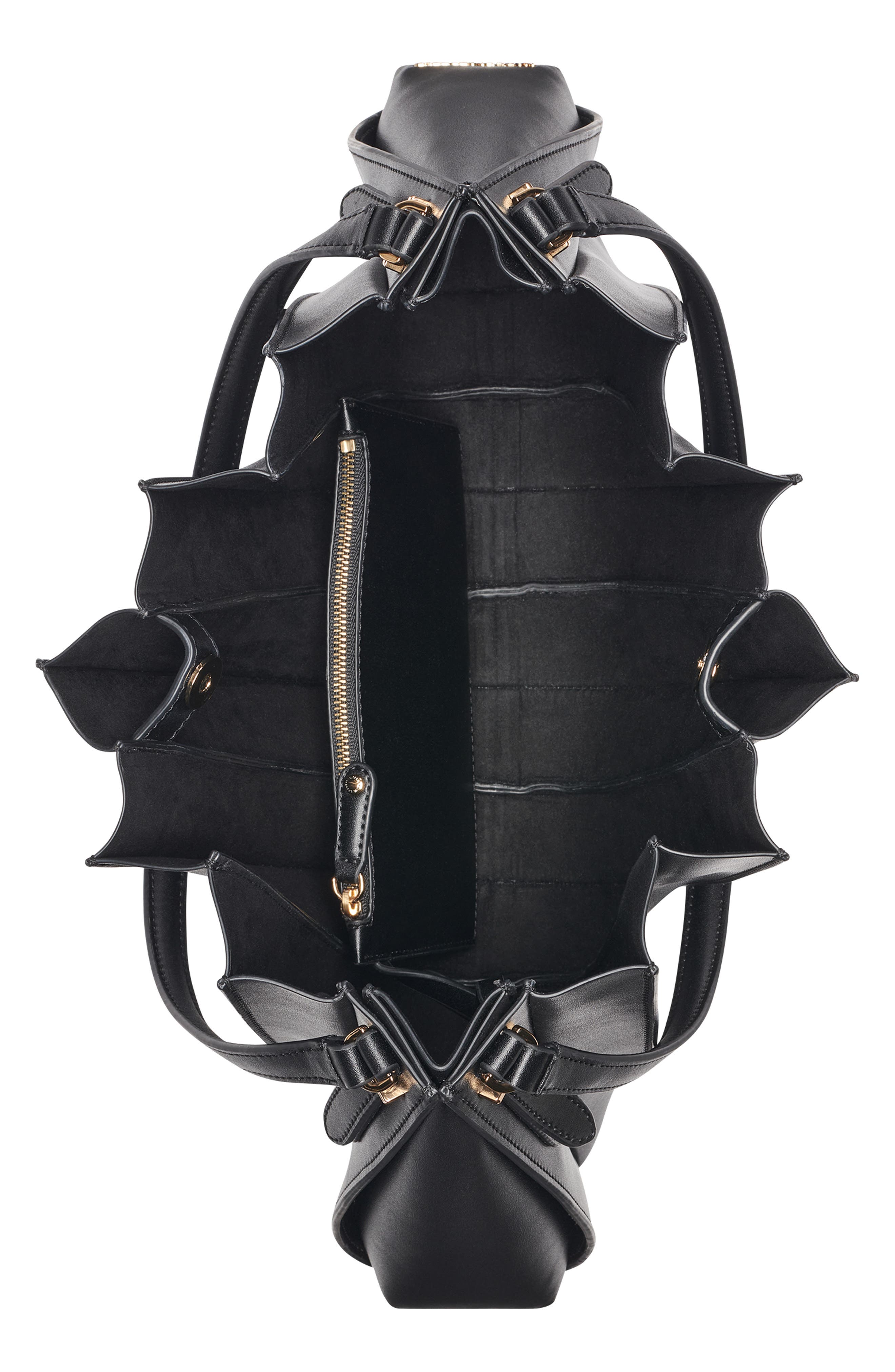 KARL LAGERFELD PARIS Ikon Leather Shoulder Bag, Alternate, color, Black/ Gold