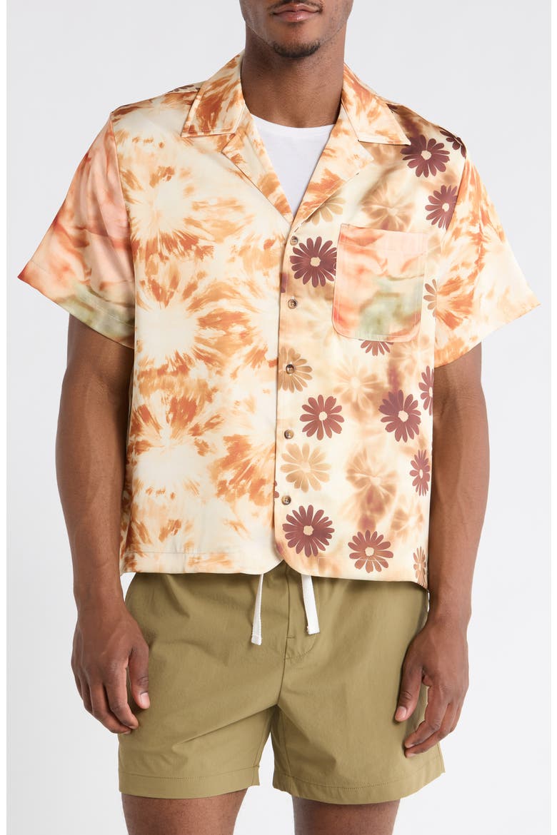 Daisy Colorblock Camp Shirt, Alternate, color, ORANGE