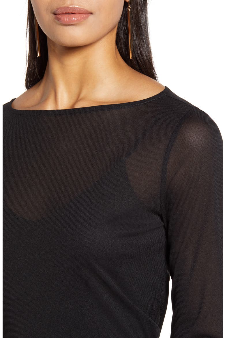 Bateau Neck Mesh Top, Alternate, color, BLACK