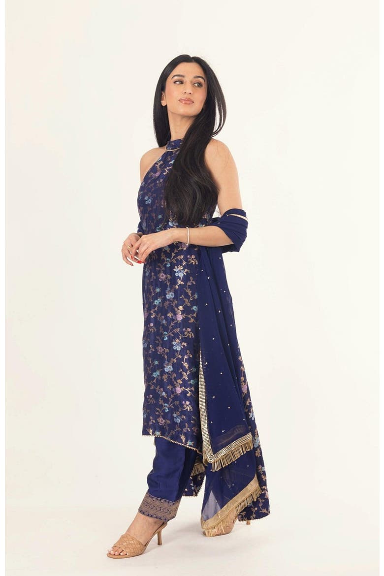 Lazuli Jacquard Halter Salwar Kameez, Alternate, color, Blue