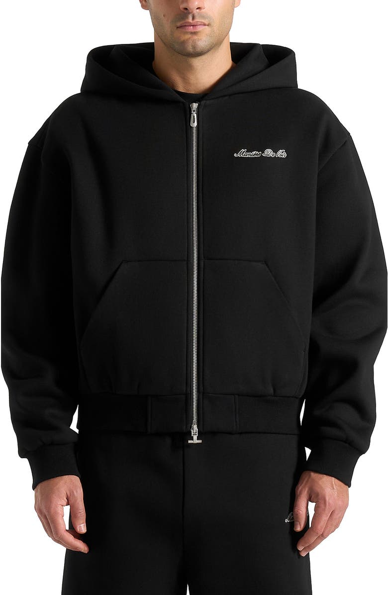 Manière De Voir Unisex Signature Relaxed Fit Zip Hoodie, Alternate, color, Black