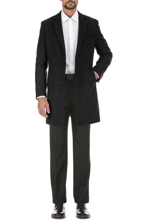 Wool Blend 3-Button 3/4 Length Top Coat