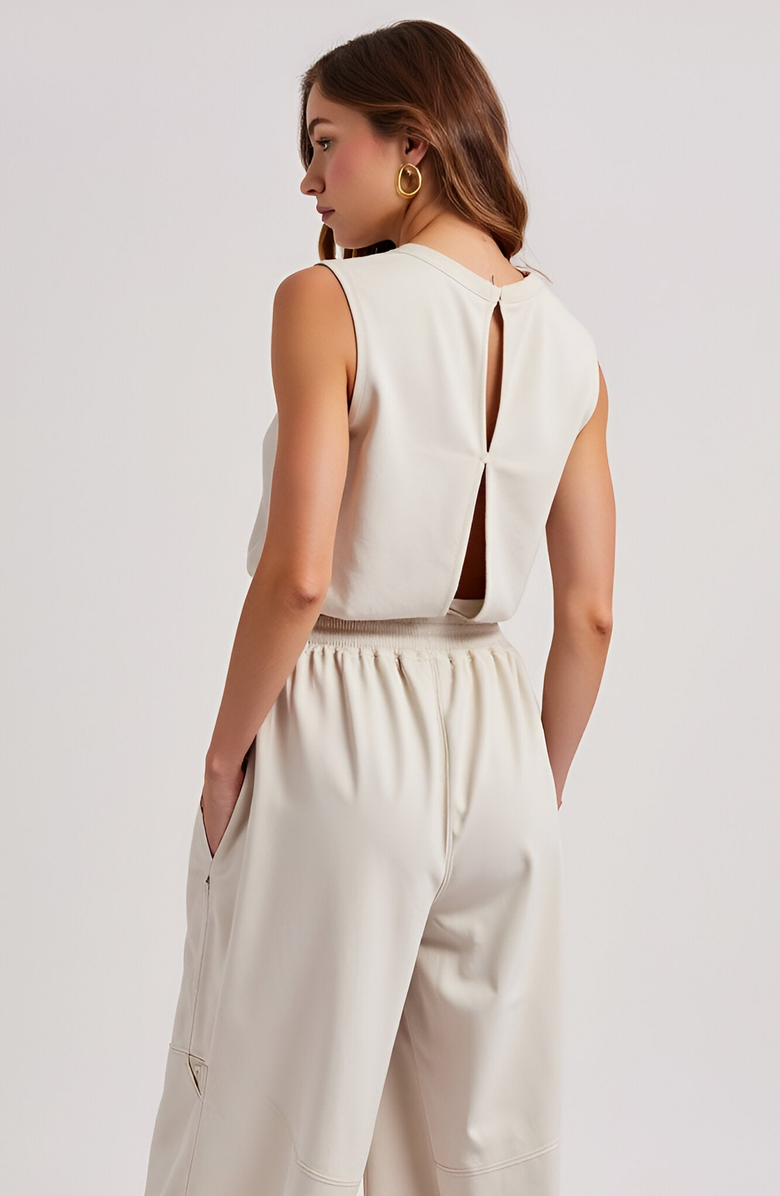 Modenaire Sleeveless Rib Knit Top and High Waist Jogger Set with Drawstring Waist, Alternate, color, 