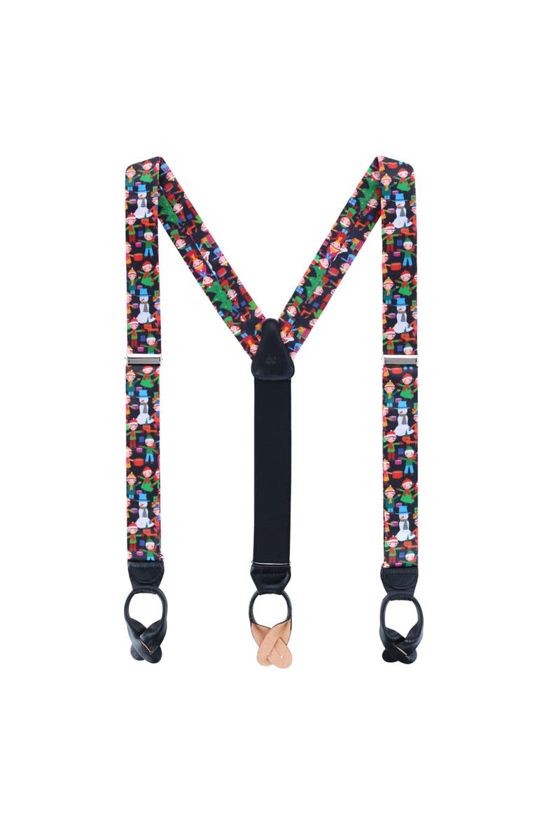 Happy Holidays Children's Gift Exchange Silk Button End Suspenders, Alternate, color, Multiple Colors