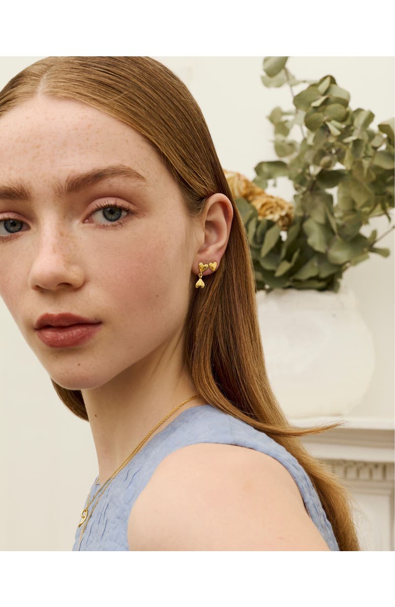 Ottoman Hands Double Heart Drop Studs, Alternate, color, Gold