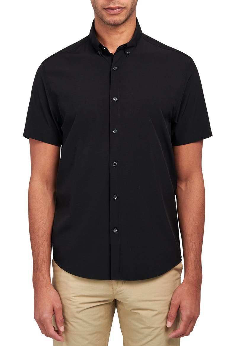Slim Fit Solid 4-Way Stretch Performance Shirt, Main, color, BLACK
