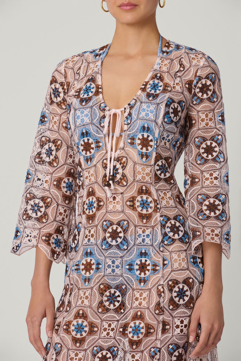 Cannes Medallion Crochet Maxi Cover Up, Alternate, color, Mocha Multi