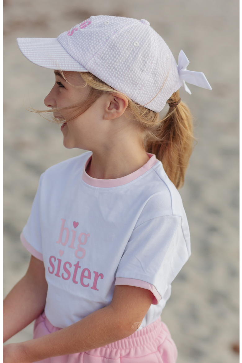 Big Sis Seersucker Bow Baseball Hat, Alternate, color, Pink