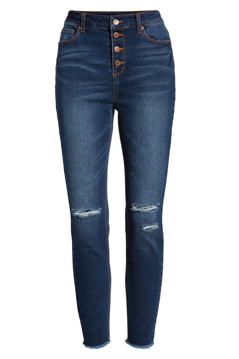 Ripped High Waist Ankle Jeggings, Alternate, color, DARK WASH