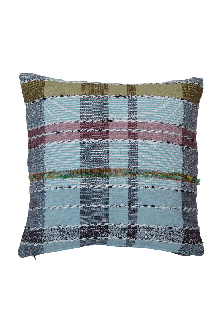 Woven Cotton and Wool Madras Plaid Pillow with Chambray Back, Multicolor, Main, color, Multicolor