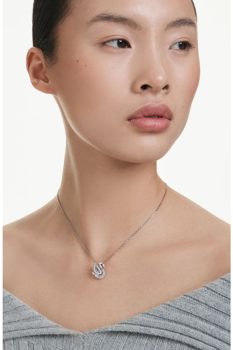 Crystal Swan Pendant Necklace, Alternate, color, SILVER
