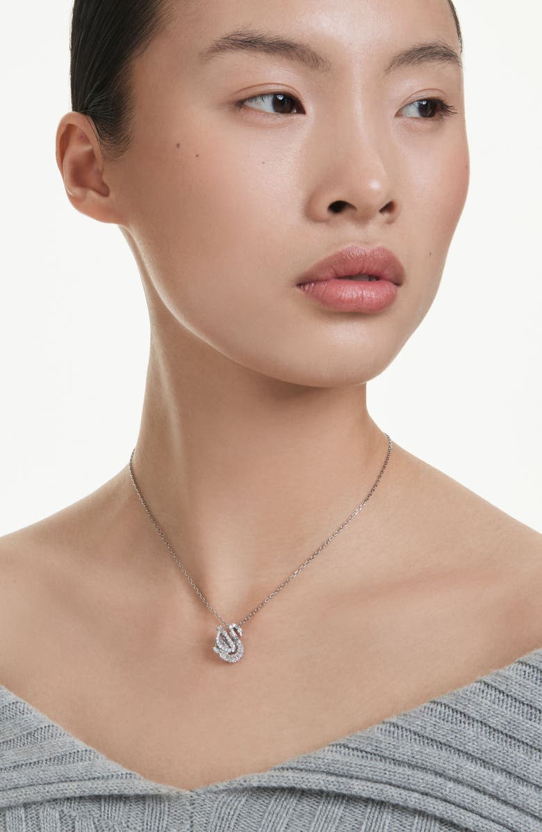 Swarovski Crystal Swan Pendant Necklace, Alternate, color, Silver