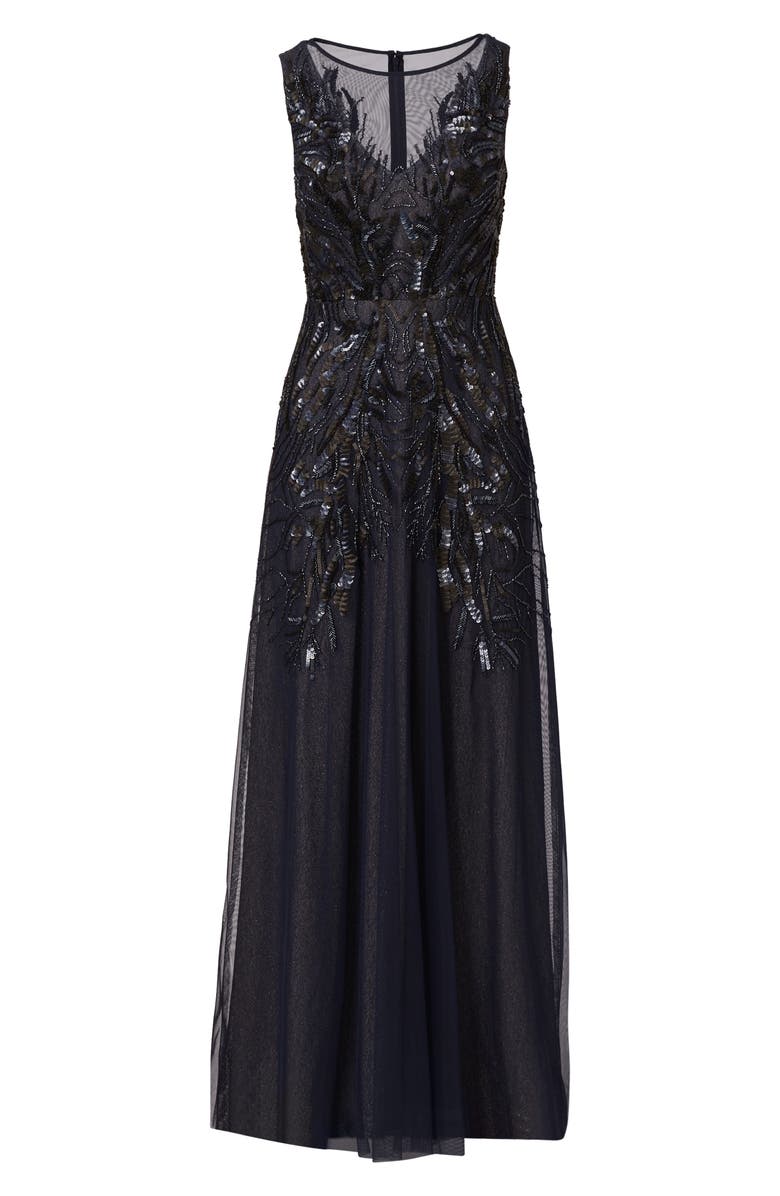 Adrianna Papell Beaded Metallic Sleeveless Mesh Gown, Alternate, color, 