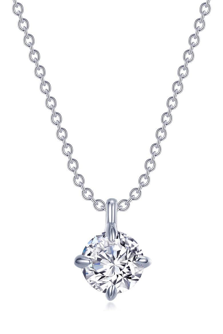 Classic Simulated Diamond Solitaire Pendant Necklace, Main, color, WHITE