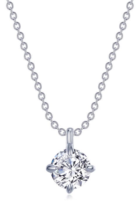 Classic Simulated Diamond Solitaire Pendant Necklace