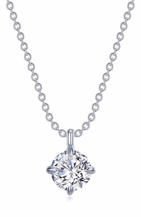 Classic Simulated Diamond Solitaire Pendant Necklace