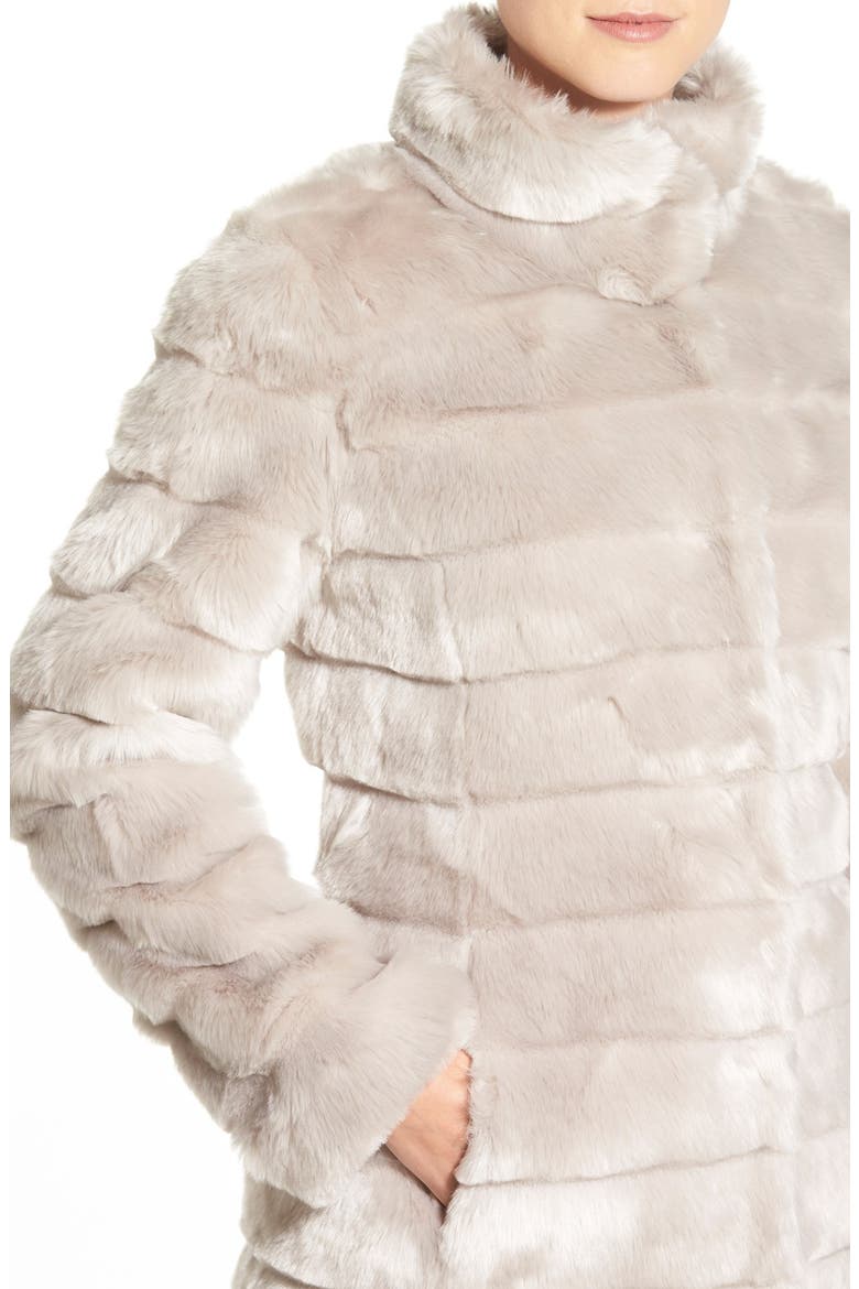 Grooved Faux Fur Coat, Alternate, color, SILVER
