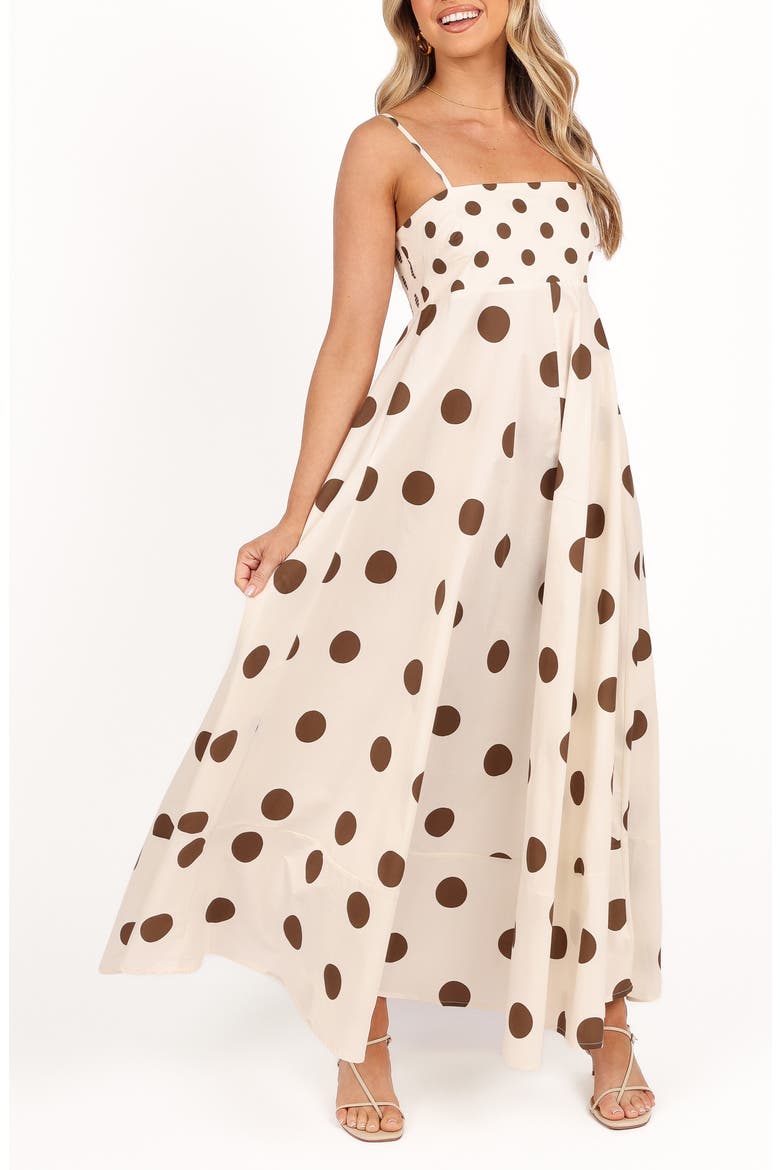 Deenie Mixed Polka Dot Cotton Maxi Dress, Main, color, CHOCOLATE BROWN SPOT