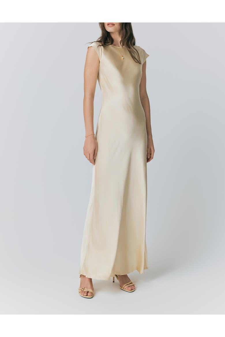 Averie Boat Neck Satin Maxi Dress, Alternate, color, Buttermilk