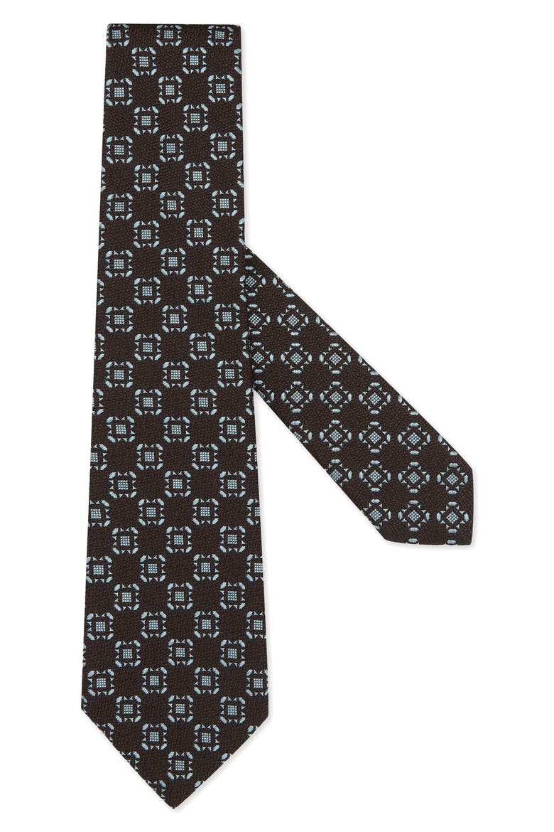Geometric Pattern Silk Tie, Main, color, BROWN