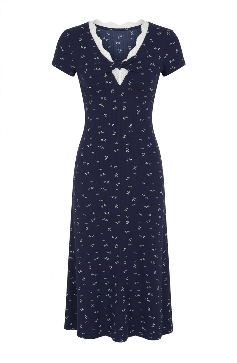 Modenaire Floral Twist Front Midi Dress, Alternate, color, Navy Blue