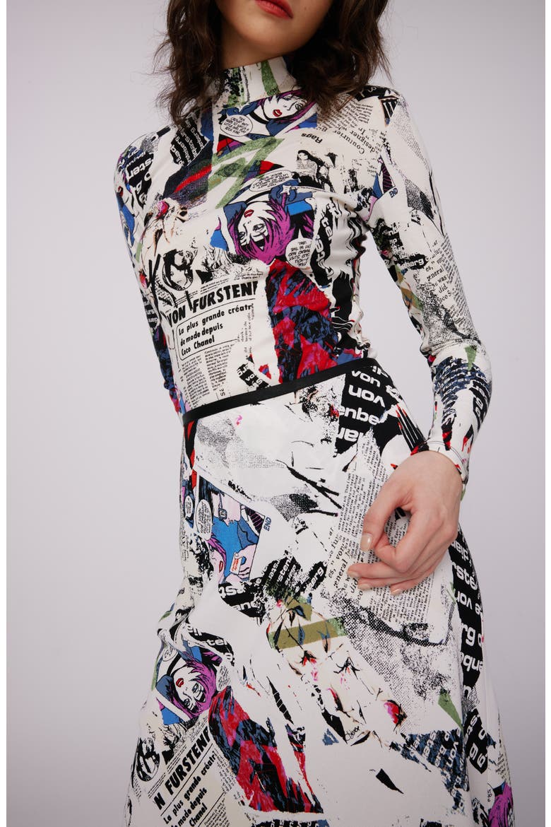 Doha Pop Art Newspaper Print Mock Neck Top, Alternate, color, POSTER GIRL