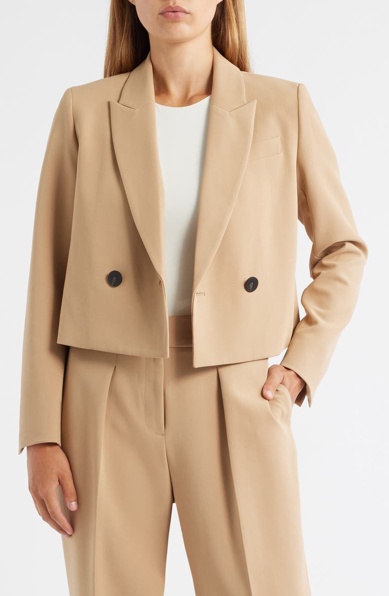 Anne Klein Double Breasted Crop Blazer, Main, color, Light Coffee