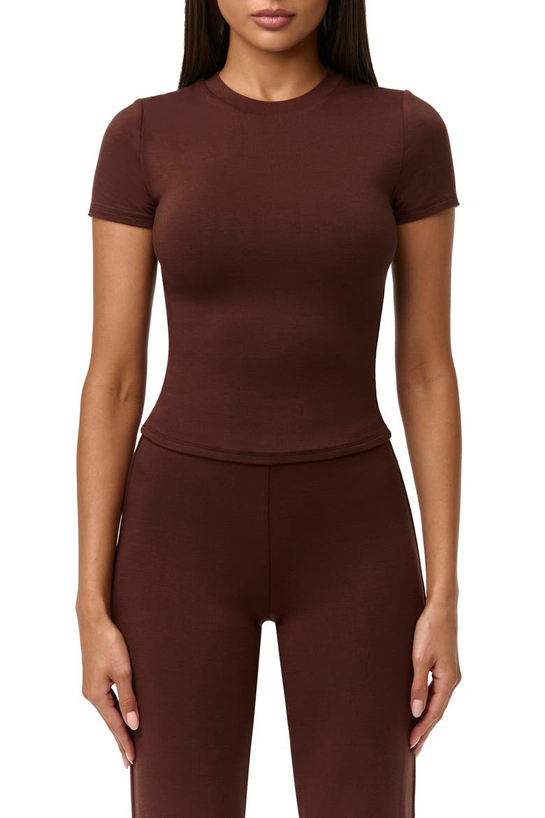 Smooth Short Sleeve Top, Main, color, CHOCOLATE