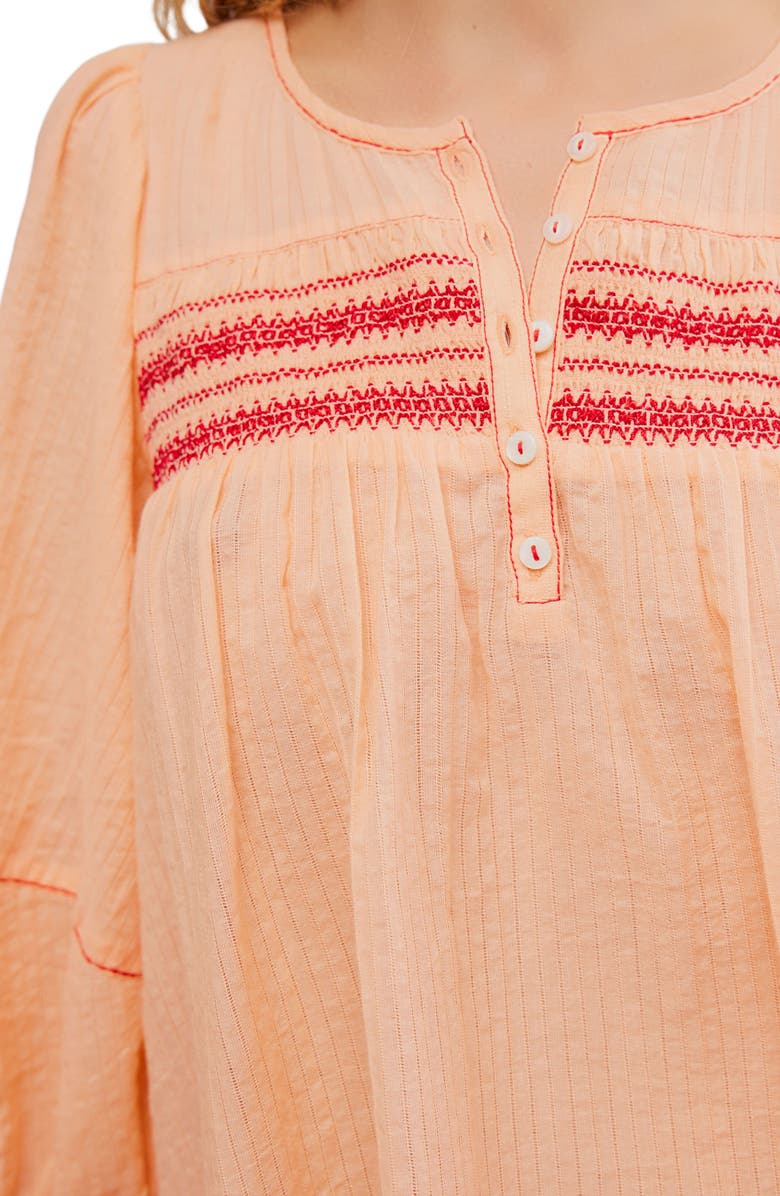 Free People Dylan Smocked Tunic, Alternate, color, Tropical Peach Combo