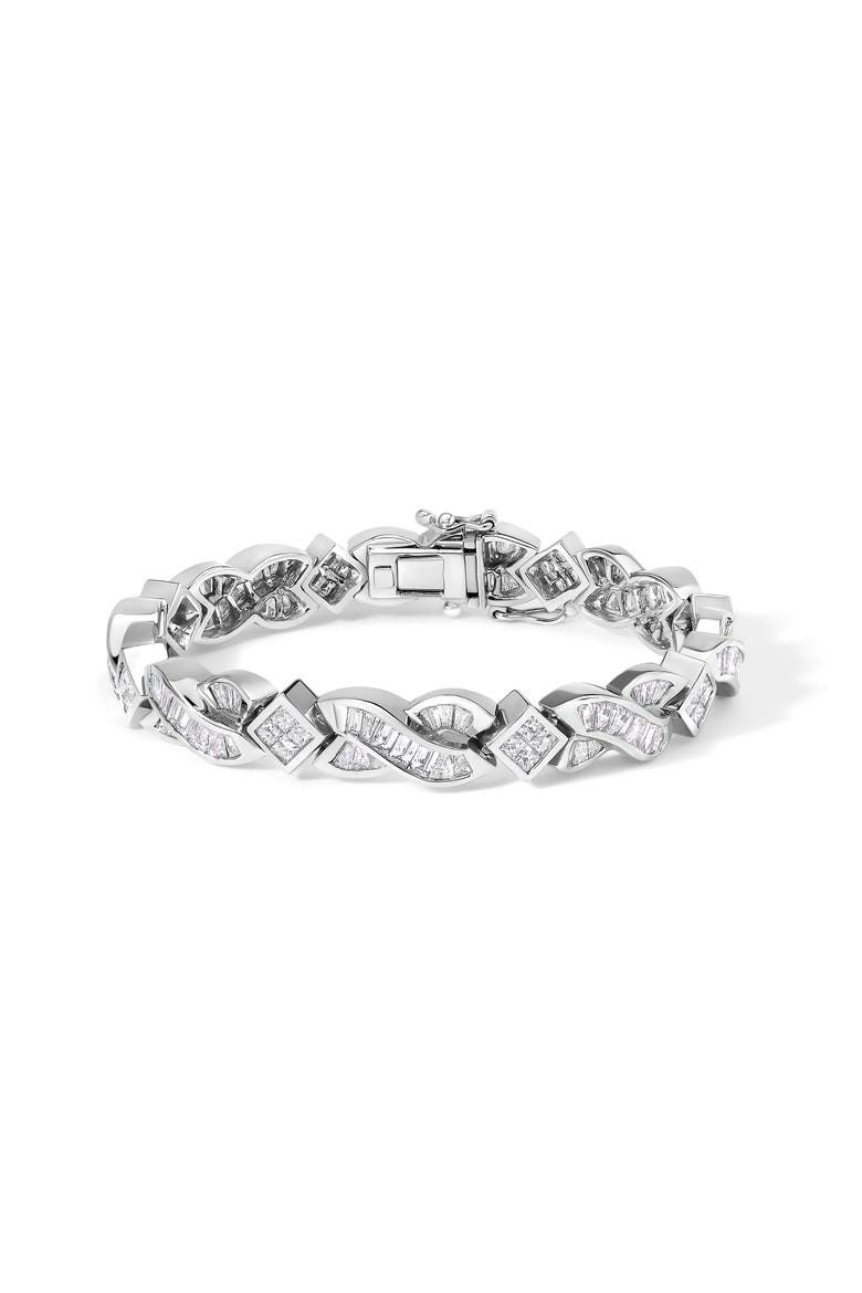 14K White Gold 8 1/5 Cttw Diamond Geometric Twisted Link Bracelet, Main, color, White Gold