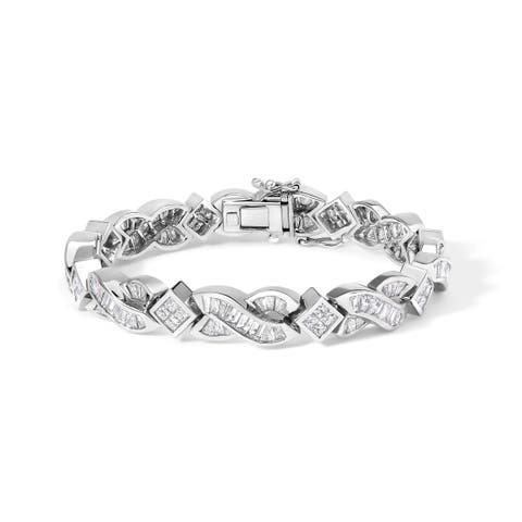 14K White Gold 8 1/5 Cttw Diamond Geometric Twisted Link Bracelet