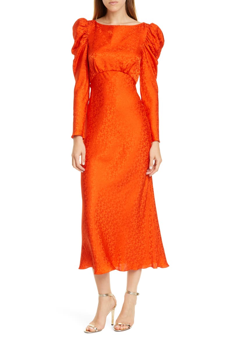 Alena Silk Midi Dress, Main, color, BITTER ORANGE