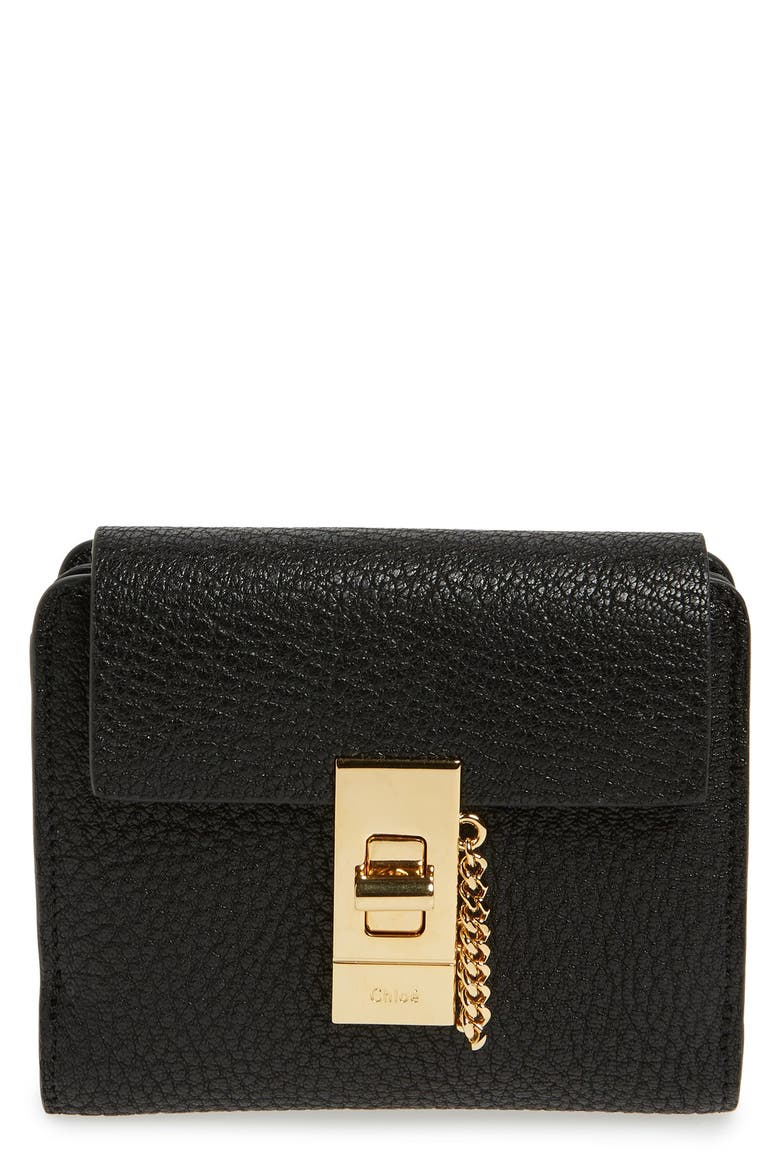 'Drew' Calfskin Leather Square Wallet, Main, color, BLACK